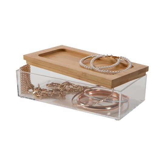Simplify Bamboo Lid Square Clear Organizer